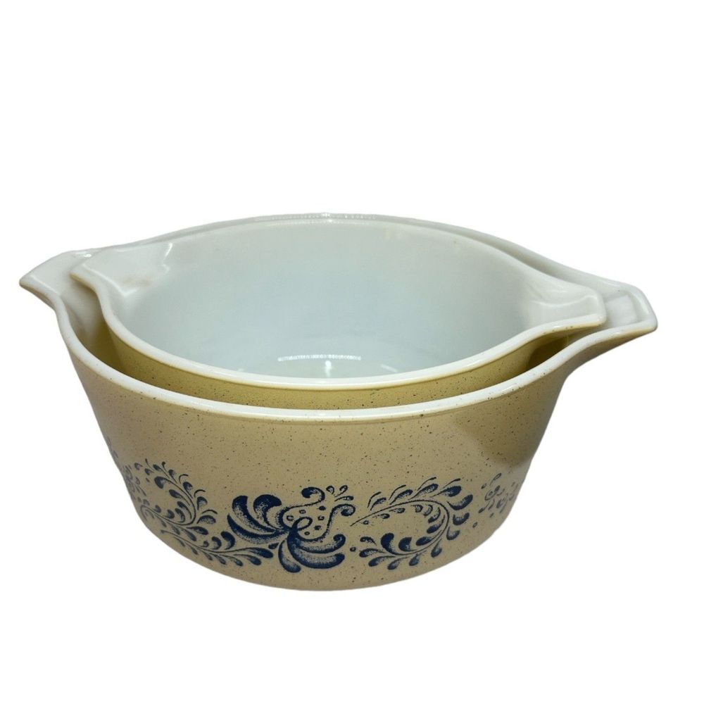 Vintage Pyrex Homestead blue onion round cinderella casserole dishes bowls 2 pc - Picture 2 of 15